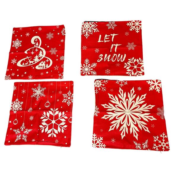 Holiday Winter Pillow Bench Pillow Covers Red Set of 4 New Cases COVER ONLY - Picture 1 of 9